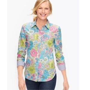 Talbots Floral Button Down Shirt - Pink, Blue, Green